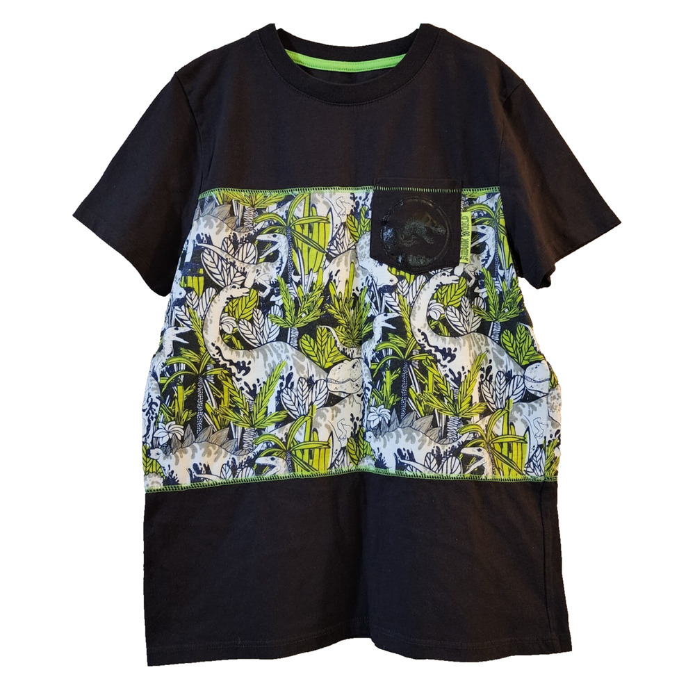 Jurassic World Boys Graphic Tee Size L Gray Green Dinosaur Short Sleeve Shirt